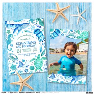 Under The Sea Ocean Animals Watercolor Photo Invitation