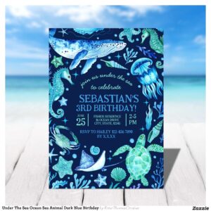 Under The Sea Ocean Sea Animal Dark Blue Birthday Invitation