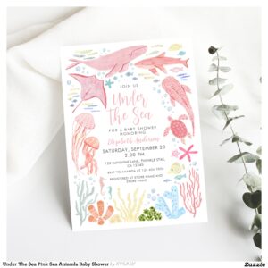 Under The Sea Pink Sea Aniamls Baby Shower Invitation