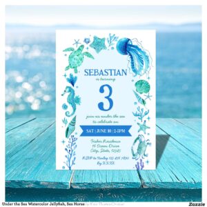 Under the Sea Watercolor Jellyfish, Sea Horse Invitation