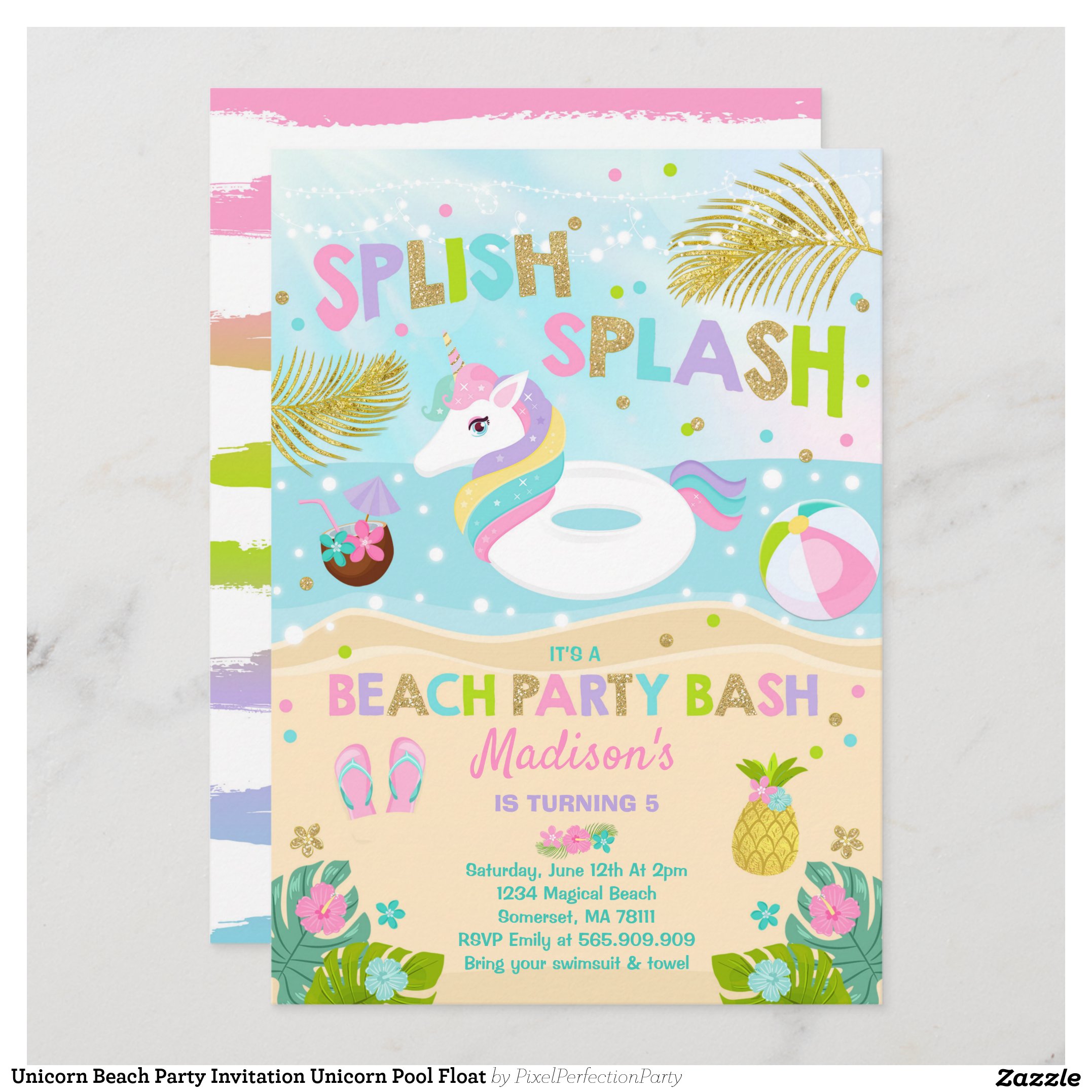Unicorn Beach Party Invitation Unicorn Pool Float