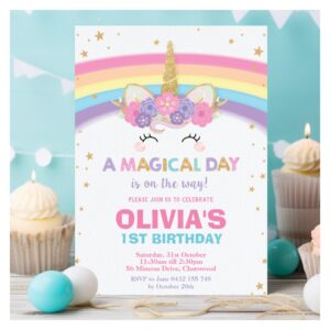 Unicorn Birthday Invitation 1st Birthday Party