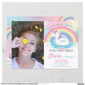 Unicorn Pool Party Birthday Unicorn Floatie Photo Invitation