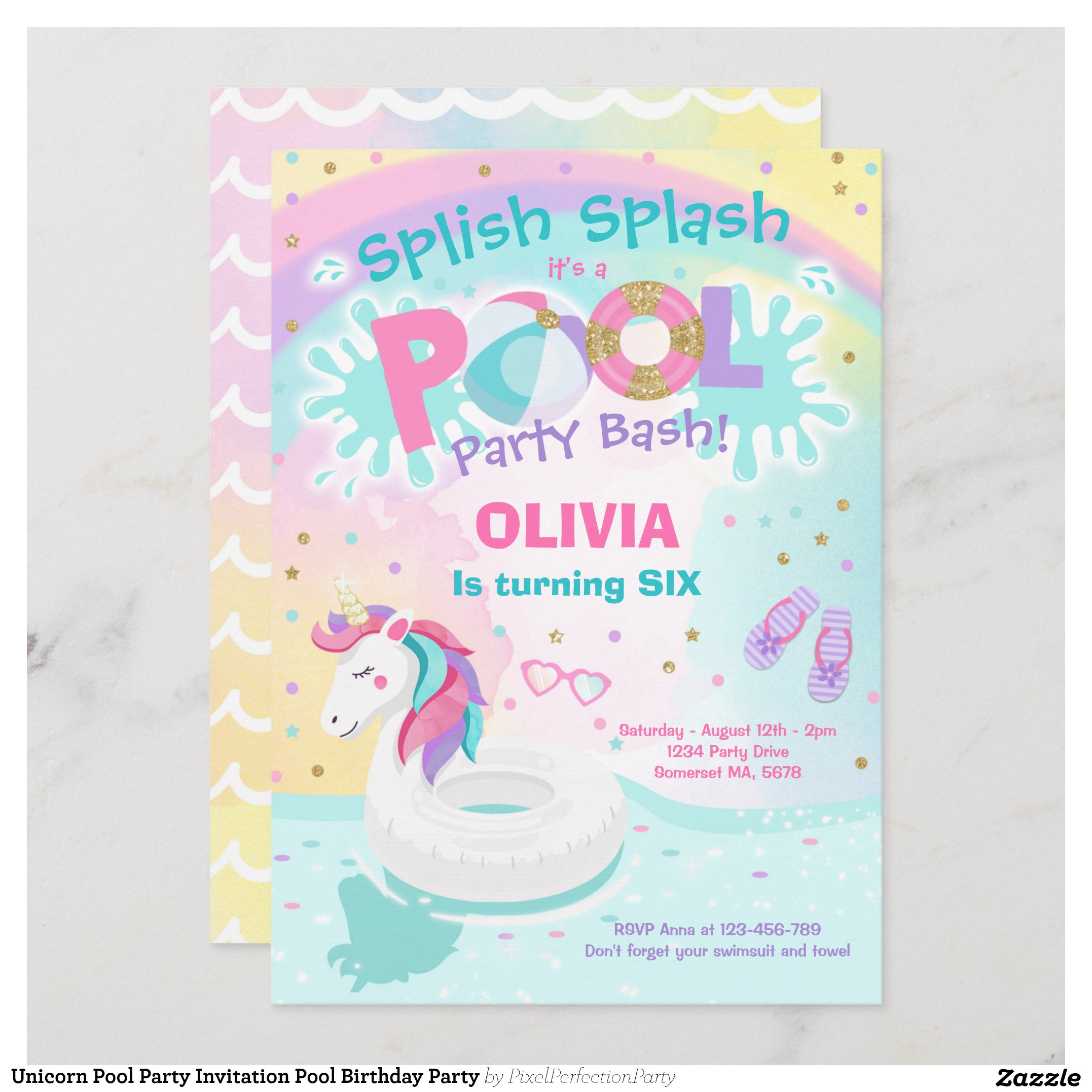 Unicorn Pool Party Invitation Pool Birthday Party