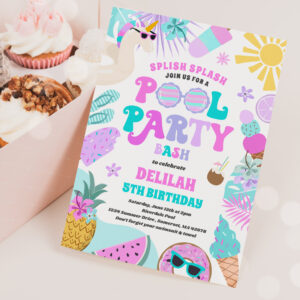 Unicorn Pool Party Tropical Summer Pool Birthday Invitation