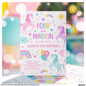 Unicorn Un-Four-Gettable 4th Party Birthday Party Invitation