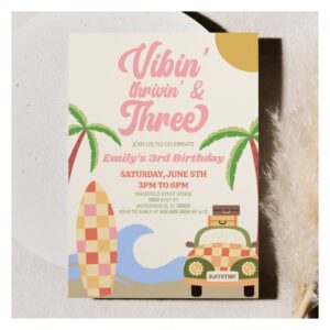 Vibes' Thrivin' & Three Surf 3rd Birthday Party Invitation