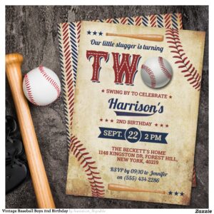 Vintage Baseball Boys 2nd Birthday Invitation