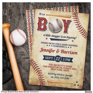 Vintage Baseball Boys Baby Shower Invitations