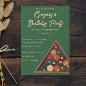 Vintage Billiard Balls Custom Pool Table Themed Invitation