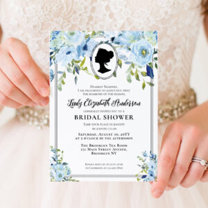 Vintage Blue Florals Bridgerton Bridal Shower Invitation