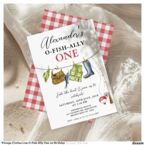 Vintage Clothes Line O-Fish-Ally One 1st Birthday Invitation