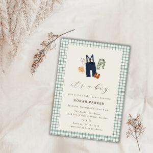 Vintage Country Plaid Boy Clothes Baby Shower Invitation