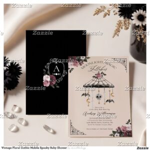 Vintage Floral Gothic Mobile Spooky Baby Shower Invitation
