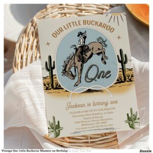 Vintage Our Little Buckaroo Western 1st Birthday Invitation