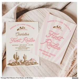 Vintage Pink Western First Rodeo 1st Birthday Invitation