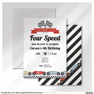 Vintage Race Car Need 4 Speed Birthday Invitation