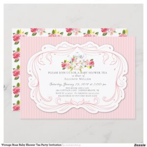 Vintage Rose Baby Shower Tea Party Invitation