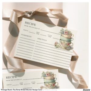 Vintage Rustic Tea Party Bridal Shower Recipe Card