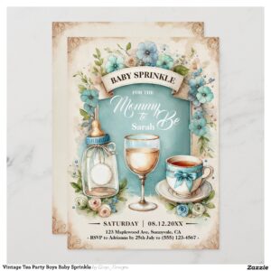 Vintage Tea Party Boys Baby Sprinkle Invitation