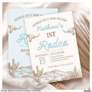 Vintage Western Cowboy First Rodeo 1st Birthday Invitation
