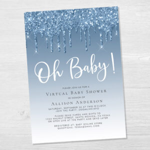Virtual Shower Glitter Oh Baby Boy Blue Invitation