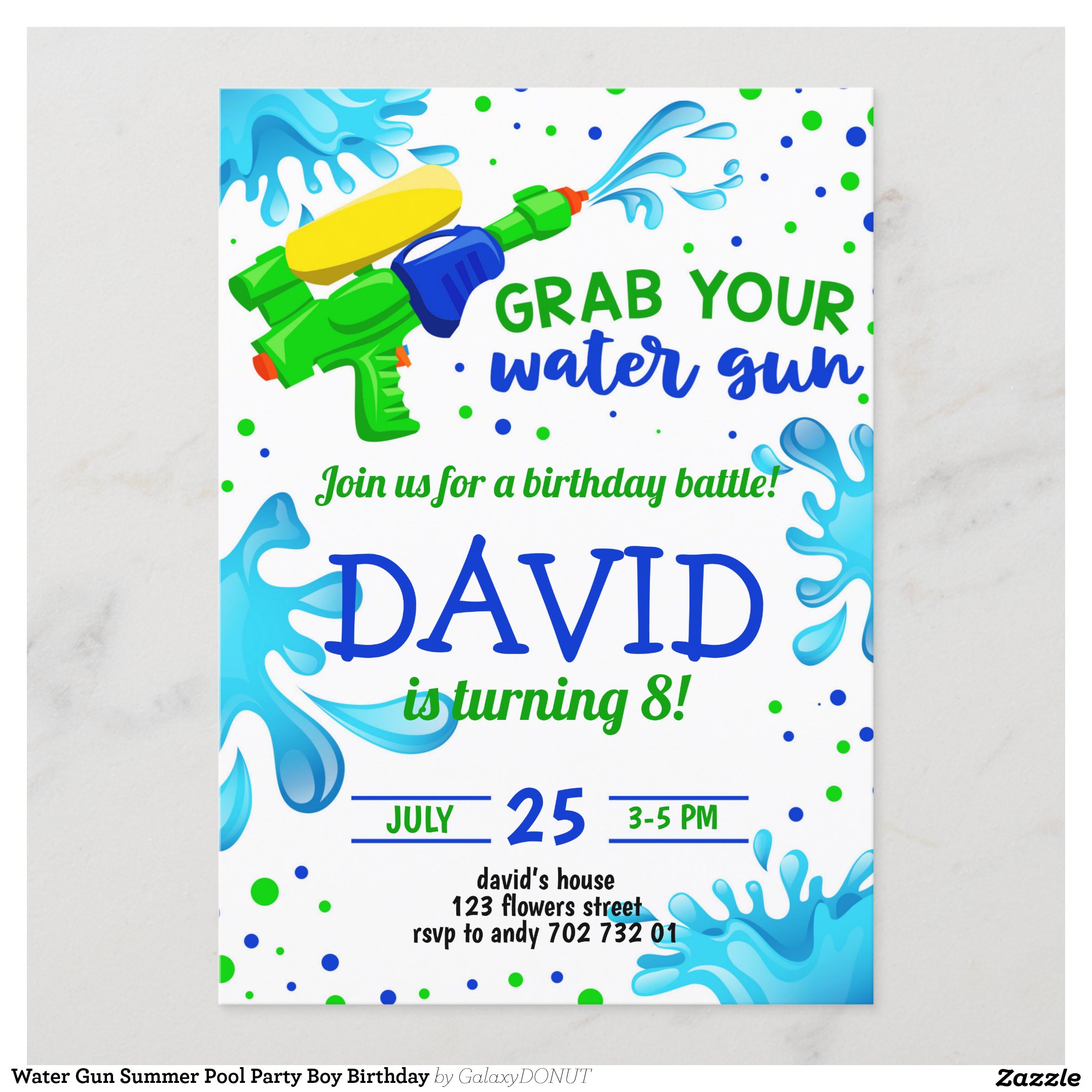 Water Gun Summer Pool Party Boy Birthday Invitation