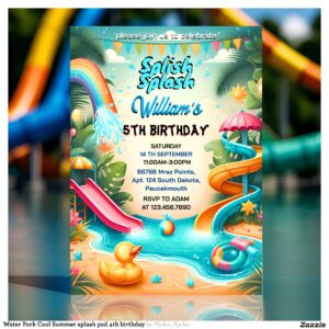 Water Park Cool Summer splash pad 4th birthday Invitation