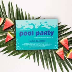 Water Splashes - Kids Birthday Pool Party Invitation