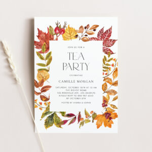 Watercolor Autumn Leaves Frame Bridal Tea Party Invitation