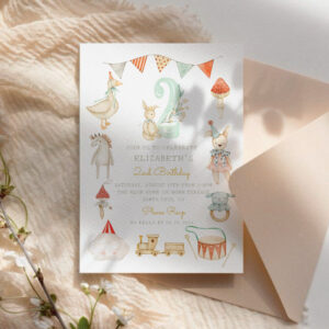 Watercolor Baby Mushroom Whimsical 2nd Birthday Invitation