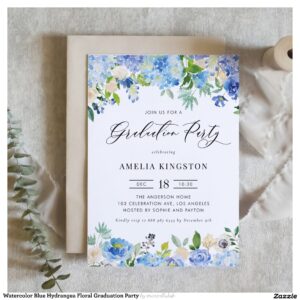 Watercolor Blue Hydrangea Floral Graduation Party Invitation