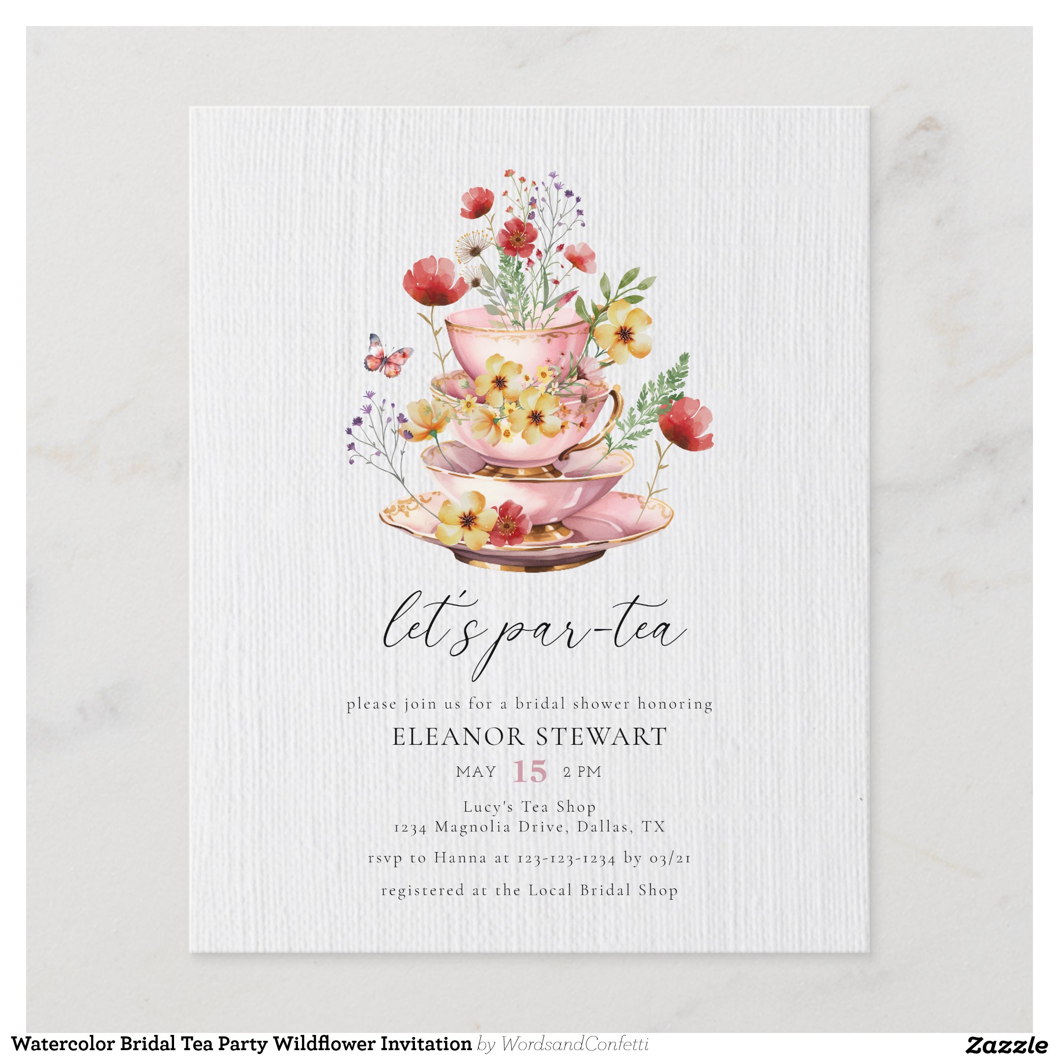 Watercolor Bridal Tea Party Wildflower Invitation