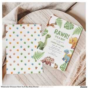 Watercolor Dinosaur Rawr Its A Boy Baby Shower Invitation