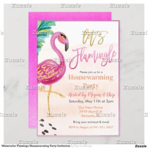 Watercolor Flamingo Housewarming Party Invitation