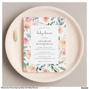 Watercolor Floral Spring Baby Girl Baby Shower Invitation Postcard