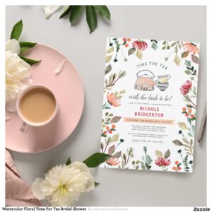 Watercolor Floral Time For Tea Bridal Shower Postcard