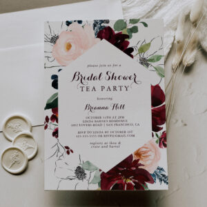 Watercolor Illustrated Bridal Shower Tea Party Invitation