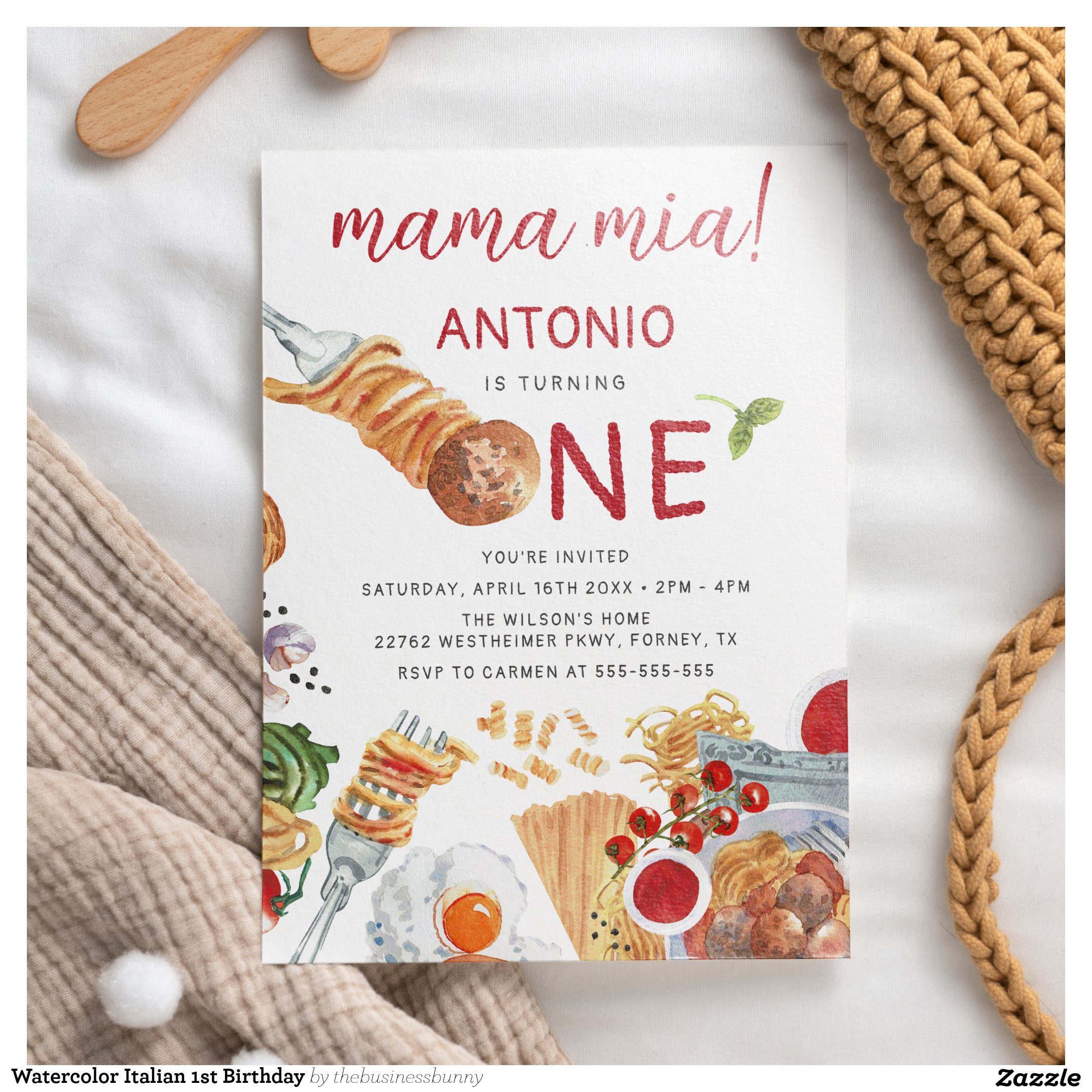 Watercolor Italian 1st Birthday Invitation