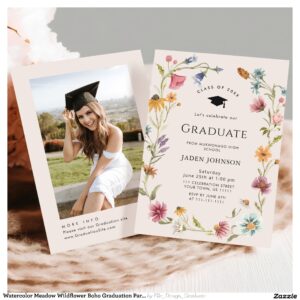 Watercolor Meadow Wildflower Boho Graduation Party Invitation