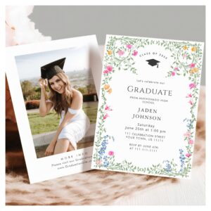 Watercolor Meadow Wildflower Boho Graduation Party Invitation