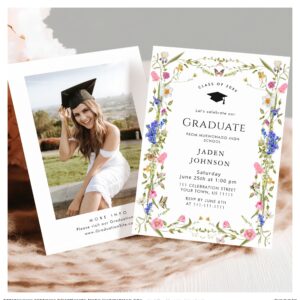 Watercolor Meadow Wildflower Boho Graduation Party Invitation