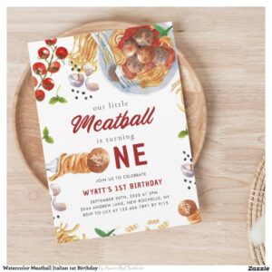 Watercolor Meatball Italian 1st Birthday Invitation