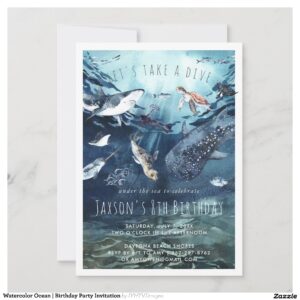 Watercolor Ocean Birthday Party Invitation