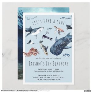 Watercolor Ocean Birthday Party Invitation