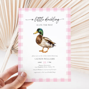 Watercolor Pink Girl Mallard Duck Baby Shower Invitation