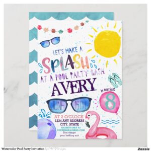 Watercolor Pool Party Invitation
