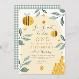 Watercolor So Sweet to bee honey 1st Birthday Invitation