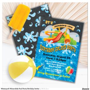 Waterpark Waterslide Pool Party Birthday Invite