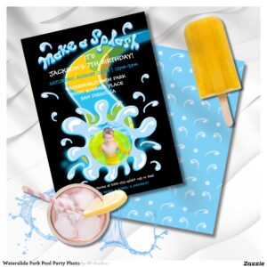 Waterslide Park Pool Party Photo Invitation